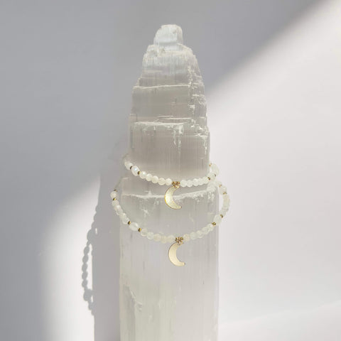 MOEDER & DOCHTER ARMBANDEN | STAR & MOON | 14K GOLD FILLED & MAANSTEEN