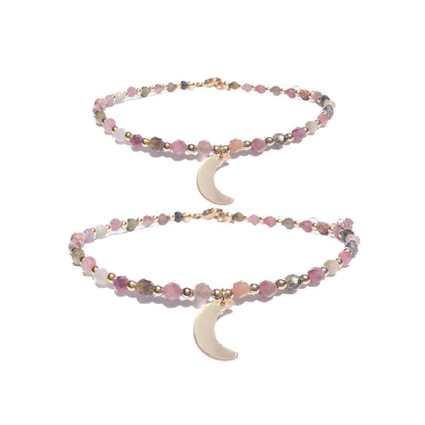 MOEDER & DOCHTER ARMBANDEN | STAR & MOON | 14K GOLD FILLED & TOERMALIJN