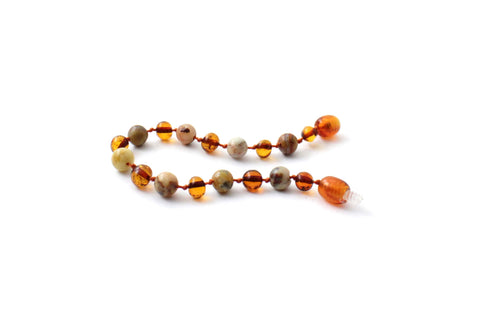 BARNSTEEN ARMBAND COGNAC & CRAZY LACE AGAAT