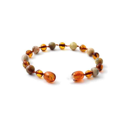 BARNSTEEN ARMBAND COGNAC & CRAZY LACE AGAAT