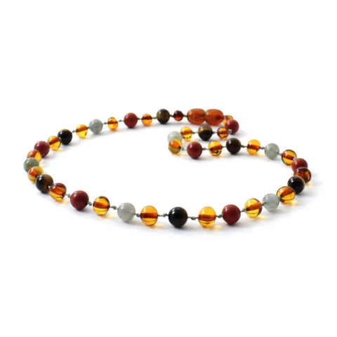 BARNSTEEN KETTING COGNAC & RODE JASPIS - LABRADORIET - TIJGEROOG
