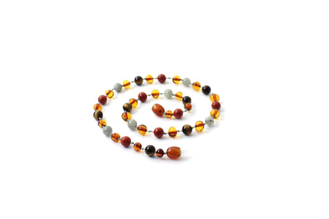 BARNSTEEN KETTING COGNAC & RODE JASPIS - LABRADORIET - TIJGEROOG
