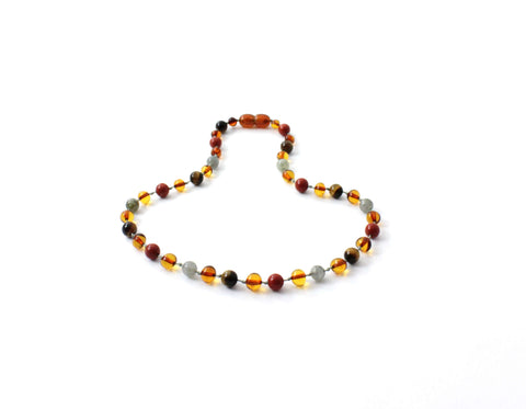 BARNSTEEN KETTING COGNAC & RODE JASPIS - LABRADORIET - TIJGEROOG