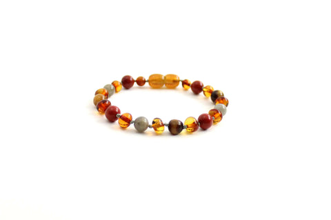 BARNSTEEN ARMBAND COGNAC & RODE JASPIS - LABRADORIET - TIJGEROOG