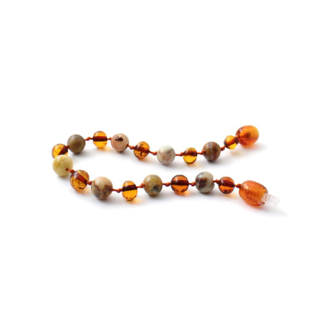 BARNSTEEN ARMBAND COGNAC & RODE JASPIS - LABRADORIET - TIJGEROOG