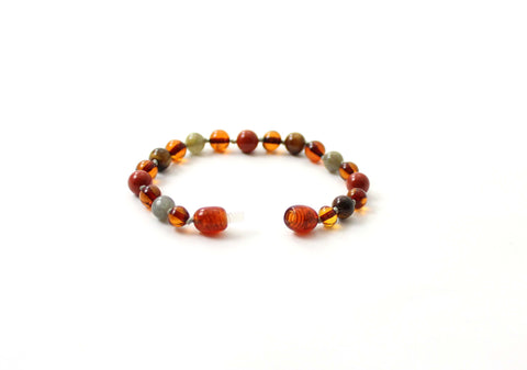 BARNSTEEN ARMBAND COGNAC & RODE JASPIS - LABRADORIET - TIJGEROOG