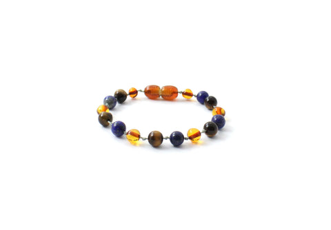 BARNSTEEN ARMBAND COGNAC & TIJGEROOG - LAPIS LAZULI