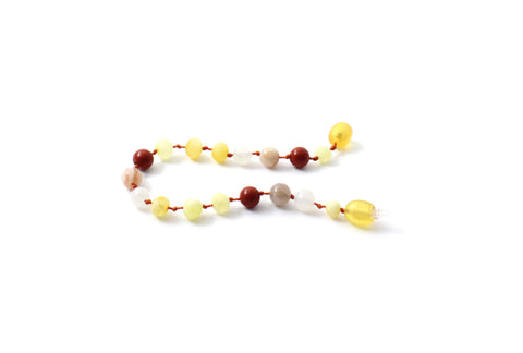 BARNSTEEN ARMBAND RAW MILKY BUTTER & MAANSTEEN - ZONNESTEEN - RODE JASPIS