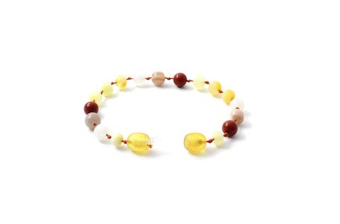 BARNSTEEN ARMBAND RAW MILKY BUTTER & MAANSTEEN - ZONNESTEEN - RODE JASPIS
