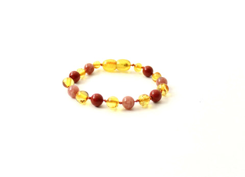 BARNSTEEN ARMBAND HONEY & ZONNESTEEN - RODE JASPIS