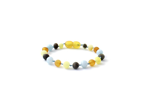 BARNSTEEN ARMBAND RAW MULTICOLOR & AQUAMARIJN