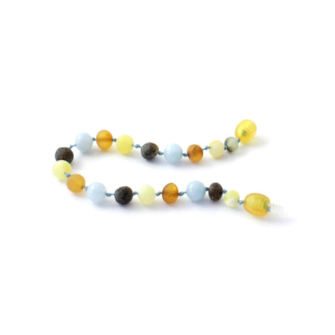 BARNSTEEN ARMBAND RAW MULTICOLOR & AQUAMARIJN