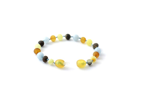 BARNSTEEN ARMBAND RAW MULTICOLOR & AQUAMARIJN
