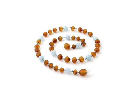 BARNSTEEN KETTING RAW COGNAC & AQUAMARIJN