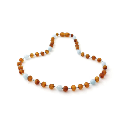 BARNSTEEN KETTING RAW COGNAC & AQUAMARIJN