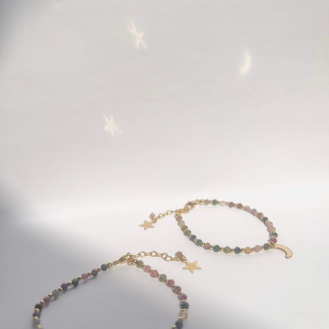 STAR & MOON ARMBAND | 14K GOLD FILLED & TOERMALIJN